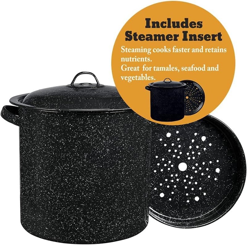 Granite Ware 15.5-Quart Tamale Pot with Steamer Insert - Durable Black Steel Cookware - Image 2